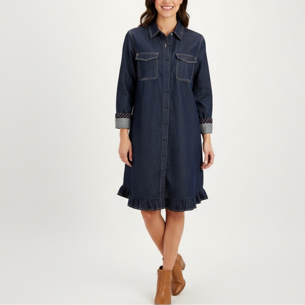 Tommy Hilfiger Denim Shirtdress Ruffle Hem NEW Size 8/10 Casual Chic Americana